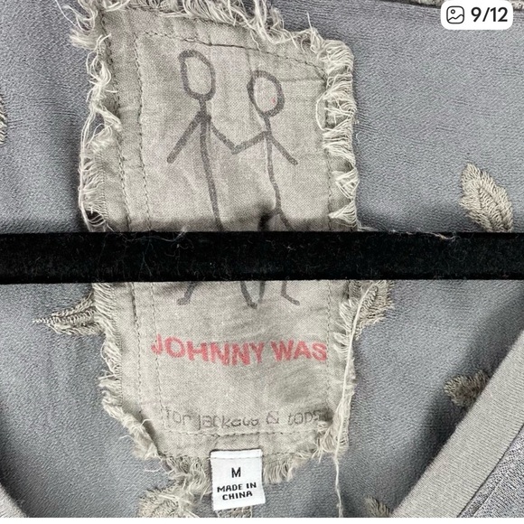 Johnny Was Boho Feather Embroidered V Neck Quarter Sleeve Blouse T Shirt Top - Picture 6 of 8